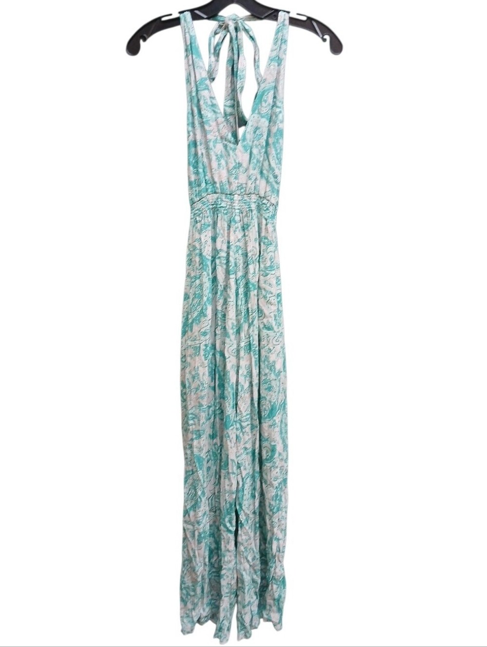 Antik Batik Mint Green and White Printed Halter Jumpsuit Size Extra Small